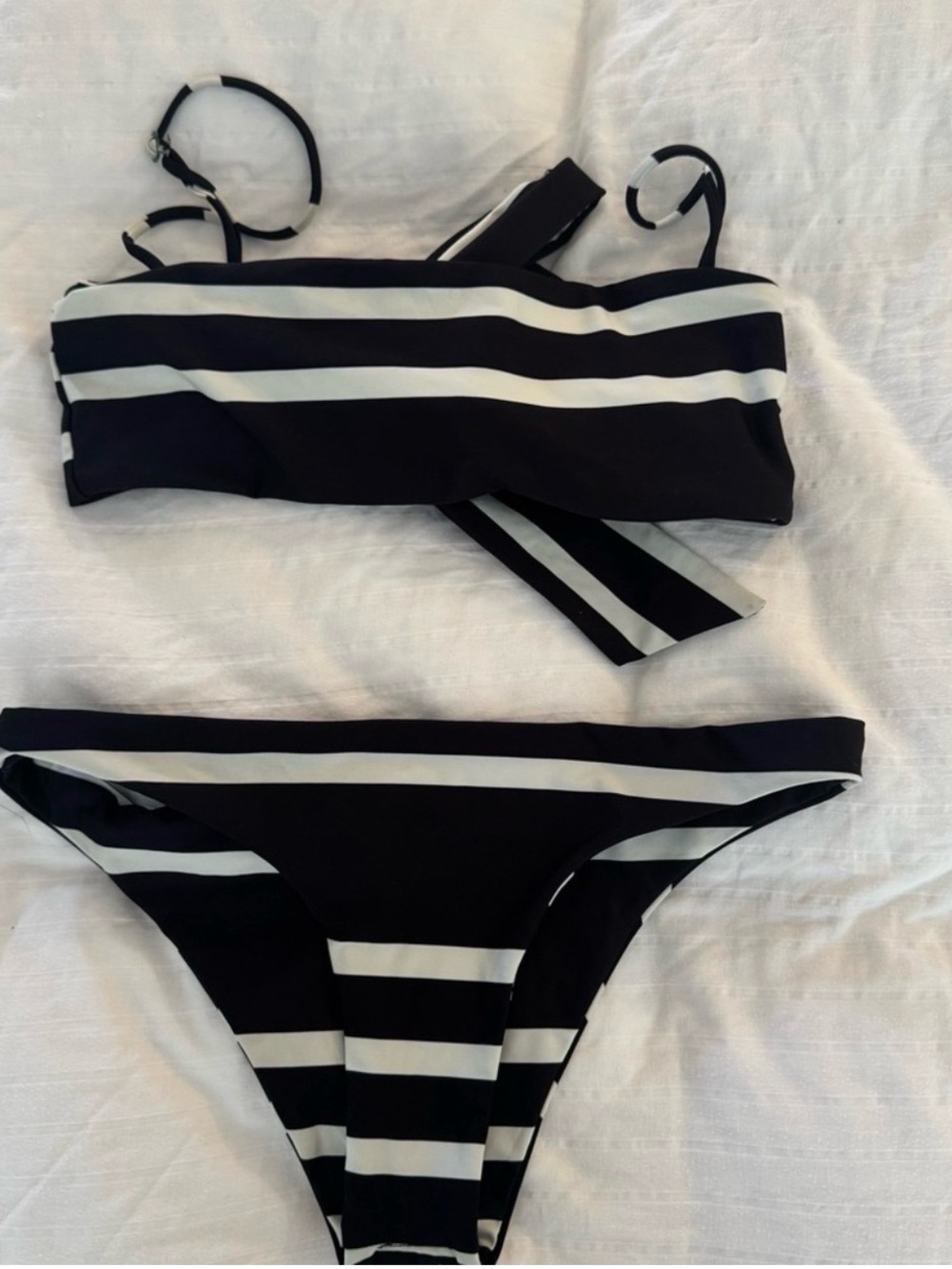 Striped Black & White Bandeau Bikini Set